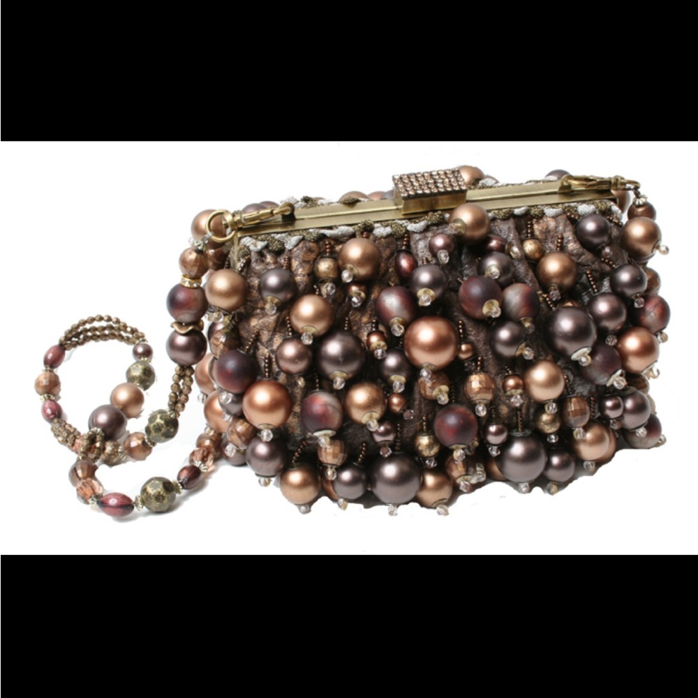 NWT Mary Frances Elegant Beaded Evening Clutch - Brown